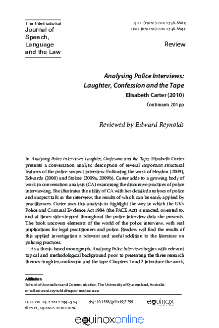 (PDF) Analysing Police Interviews: Laughter, Confession and the Tape ...
