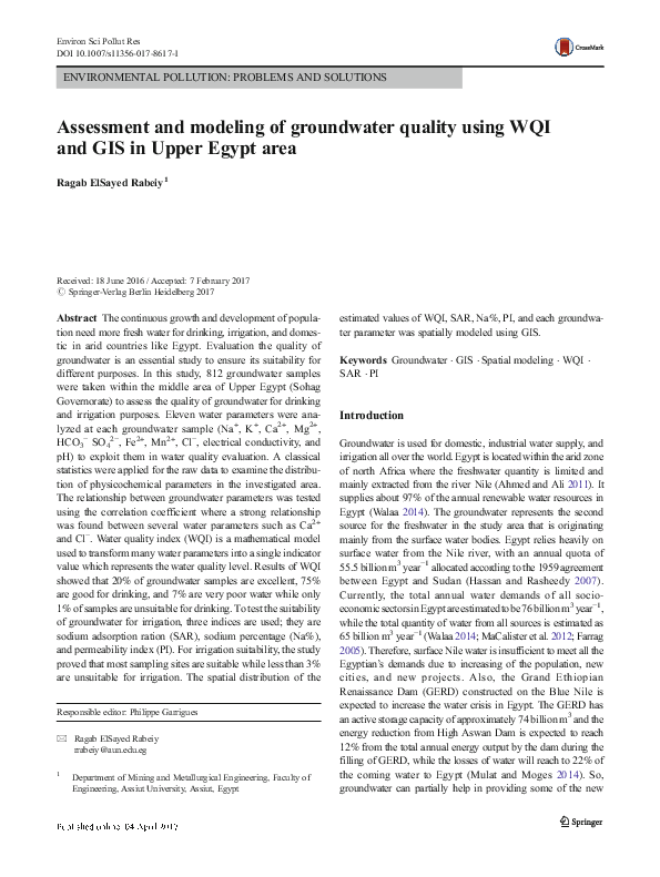 (PDF) Assessment and modeling of groundwater quality using WQI and GIS ...