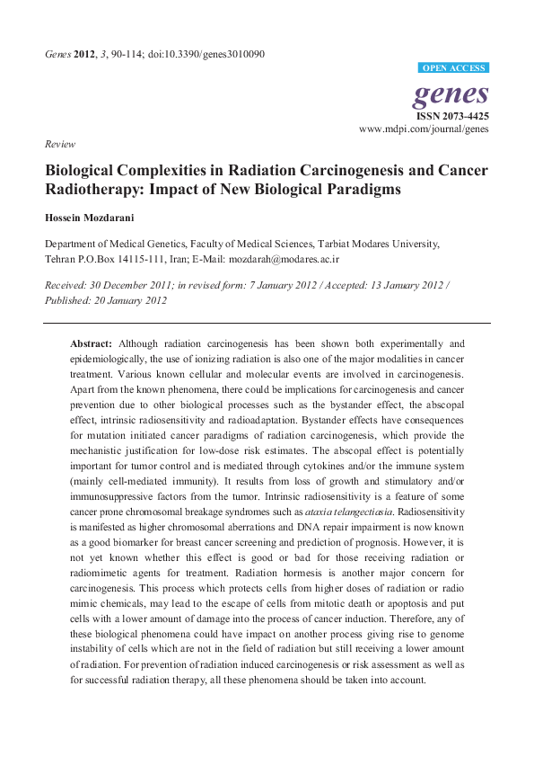(PDF) Biological Complexities in Radiation Carcinogenesis and Cancer ...