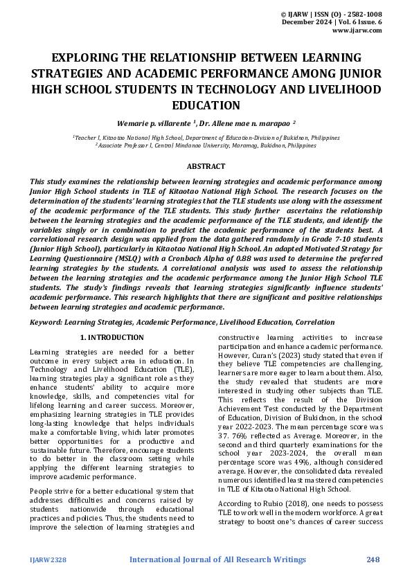 (PDF) EXPLORING THE RELATIONSHIP BETWEEN LEARNING STRATEGIES AND ...
