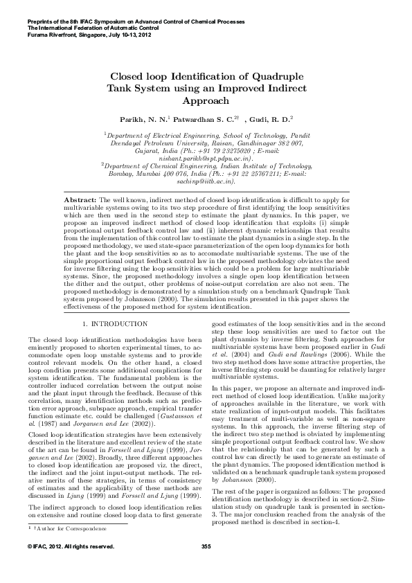 (PDF) Closed loop Identification of Quadruple Tank System using an ...