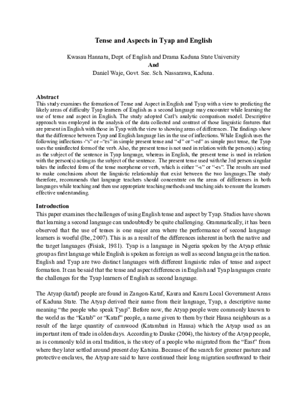 (PDF) Tense and Aspects in Tyap and English