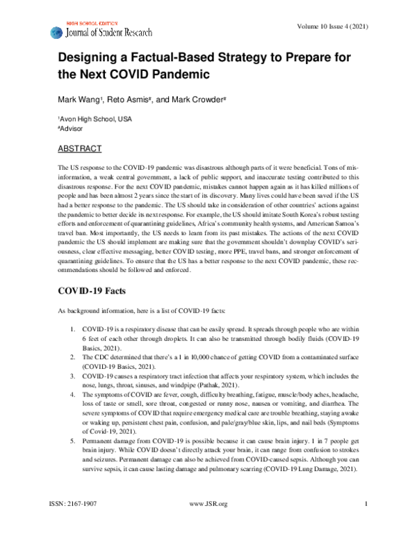 (PDF) Designing a Factual-Based Strategy to Prepare for the Next COVID ...