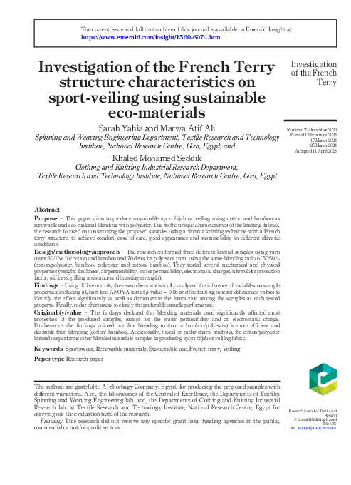 (PDF) Investigation of the French Terry structure characteristics on ...