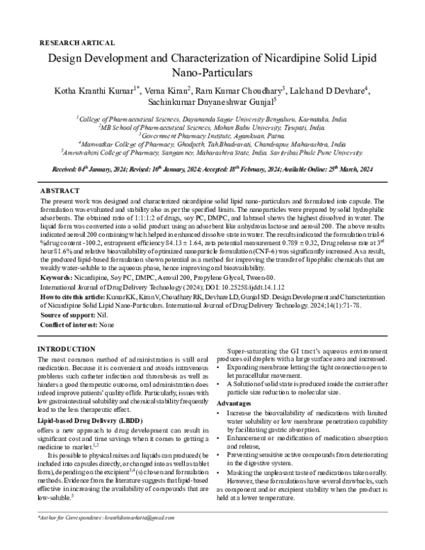 (PDF) Design Development and Characterization of Nicardipine Solid ...