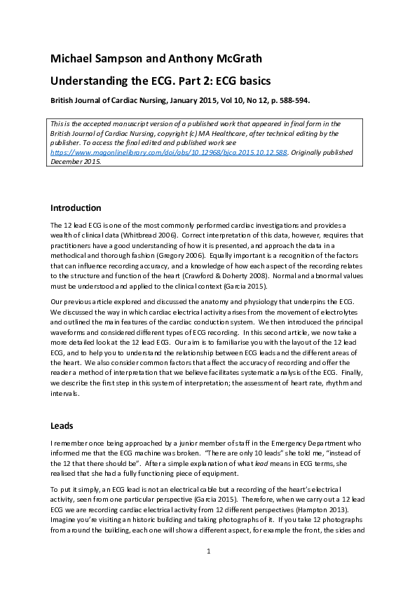(PDF) Understanding the ECG Part 2: ECG basics