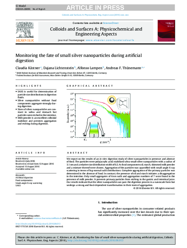 (PDF) Monitoring the fate of small silver nanoparticles during ...