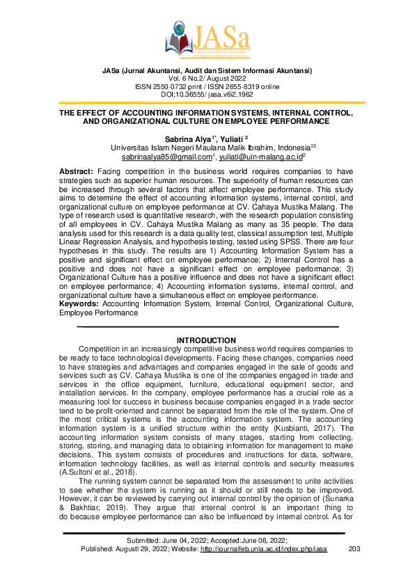 (PDF) The Effect of Accounting Information Systems, Internal Control ...