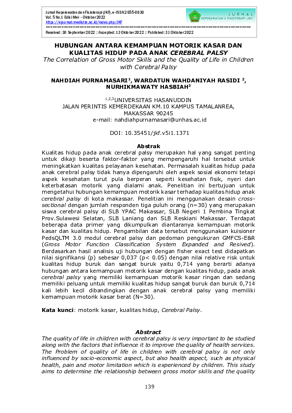 (PDF) The Correlation of Gross Motor Skills and the Quality of Life in ...