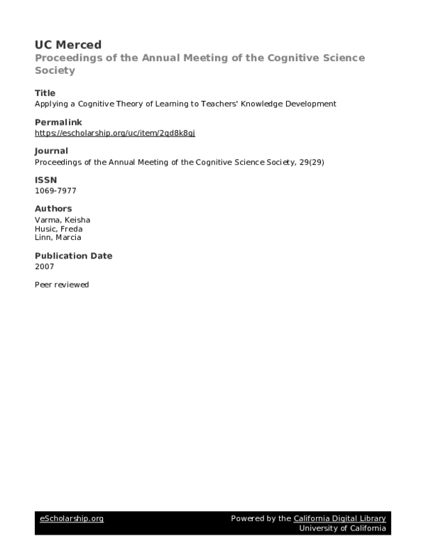 (PDF) Applying a Cognitive Theory of Learning to Teachers' Knowledge ...