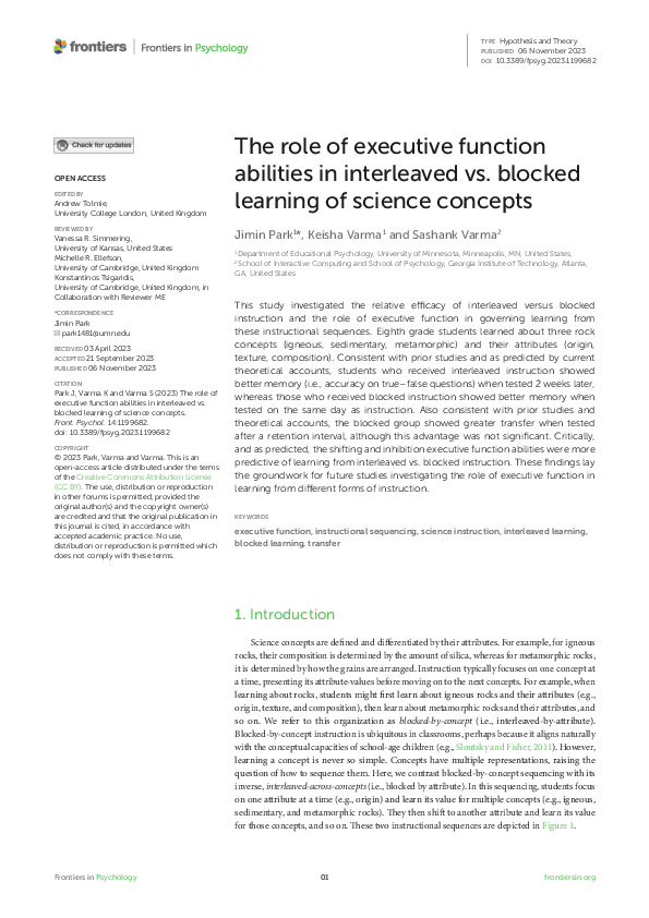 (PDF) The role of executive function abilities in interleaved vs ...