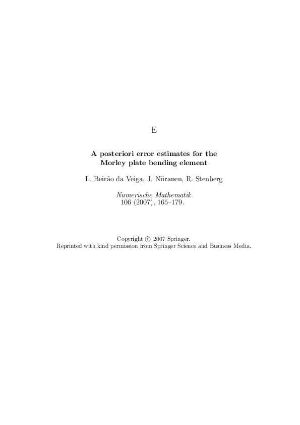 (PDF) A posteriori error estimates for the Morley plate bending element