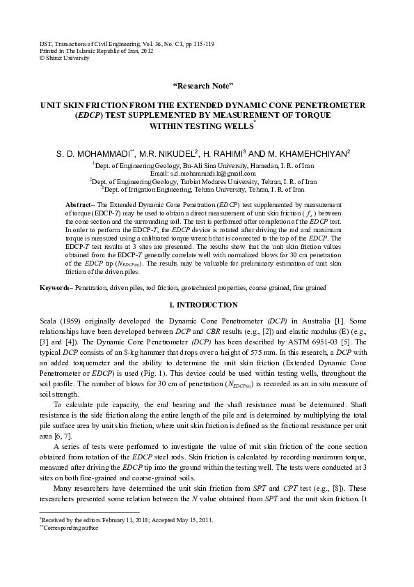 (PDF) Unit Skin Friction from the Extended Dynamic Cone Penetrometer ...