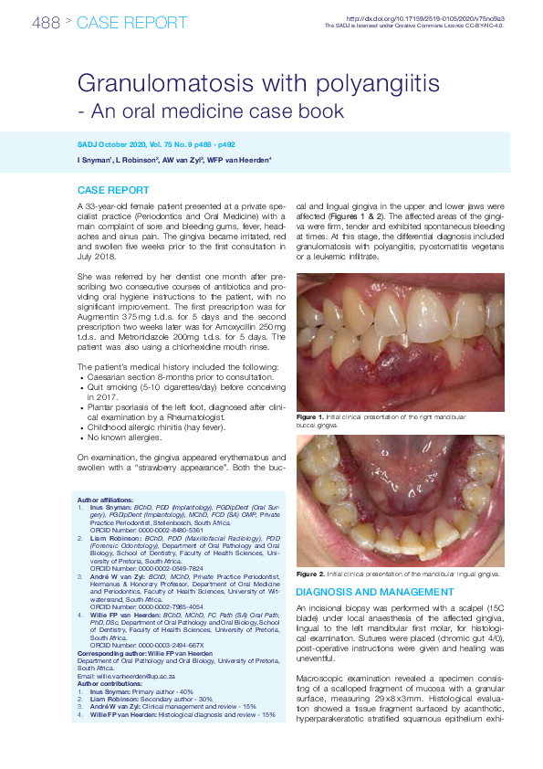 (PDF) Granulomatosis with polyangiitis - An oral medicine case book