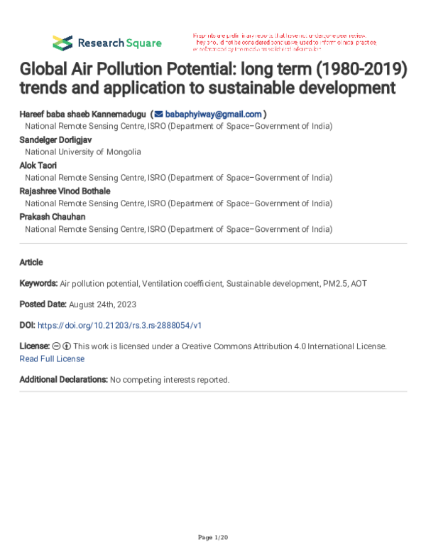 (PDF) Global Air Pollution Potential: long term (1980-2019) trends and ...