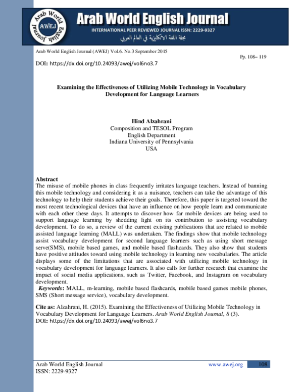 (PDF) Examining the Effectiveness of Utilizing Mobile Technology in ...