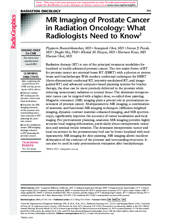 (PDF) MR Imaging of Prostate Cancer in Radiation Oncology: What ...