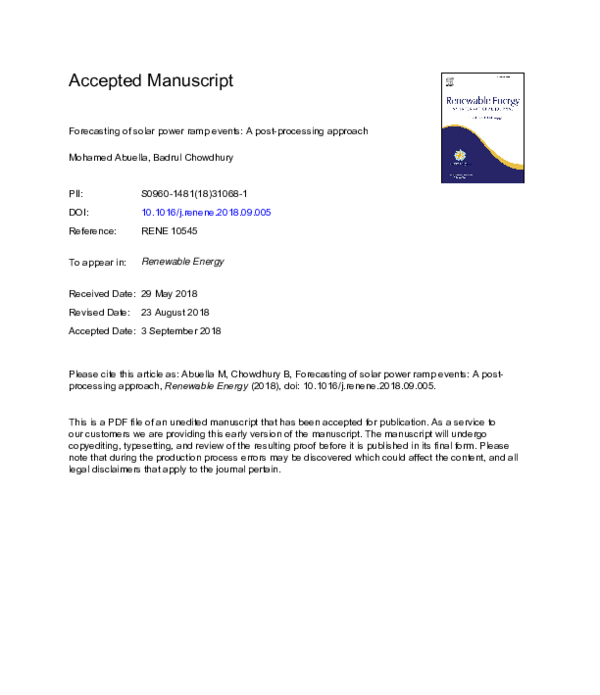 (PDF) Forecasting of solar power ramp events: A post-processing approach