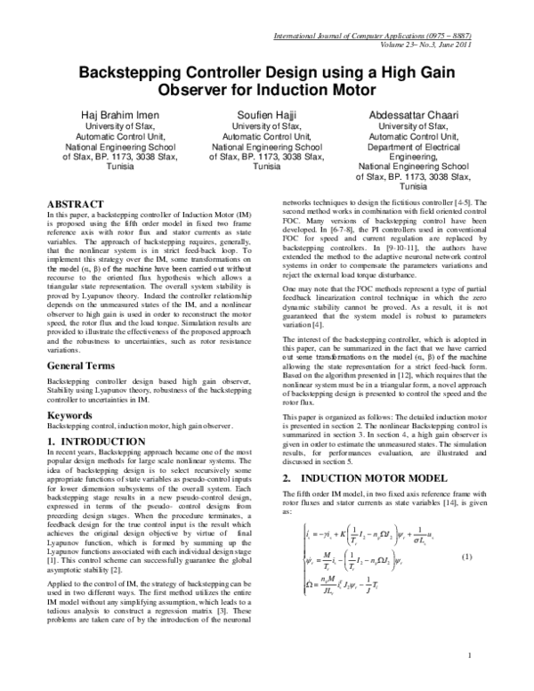 (PDF) Backstepping Controller Design using a High Gain Observer for ...