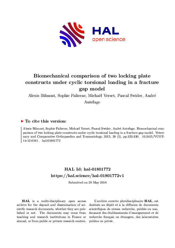 (PDF) Biomechanical comparison of two locking plate constructs under ...