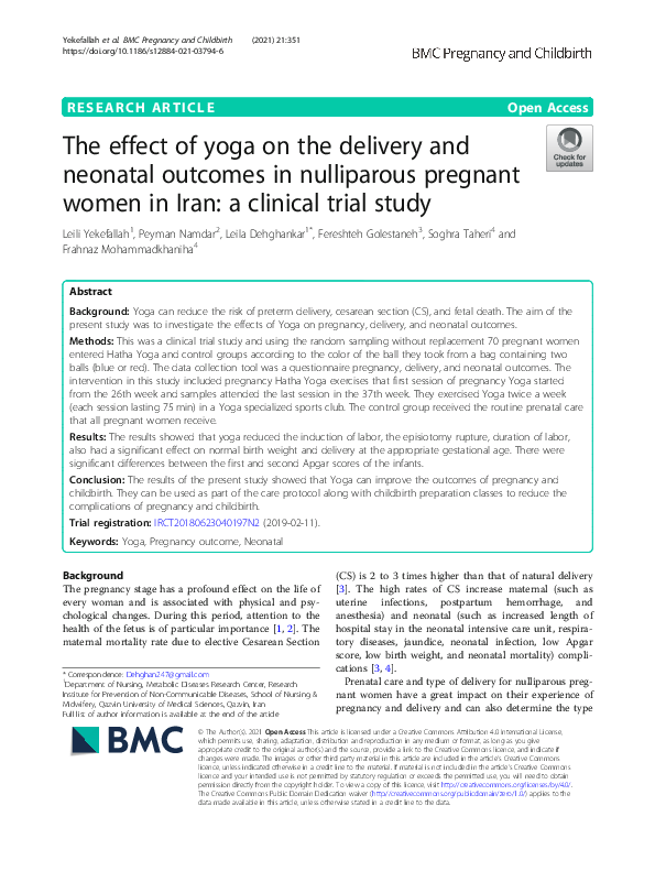 (PDF) The effect of yoga on the delivery and neonatal outcomes in ...