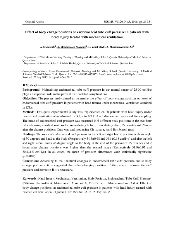 (PDF) Effect of body change positions on endotracheal tube cuff ...