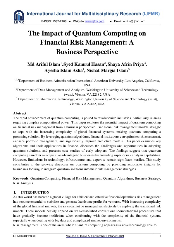 (PDF) The Impact of Quantum Computing on Financial Risk Management: A ...