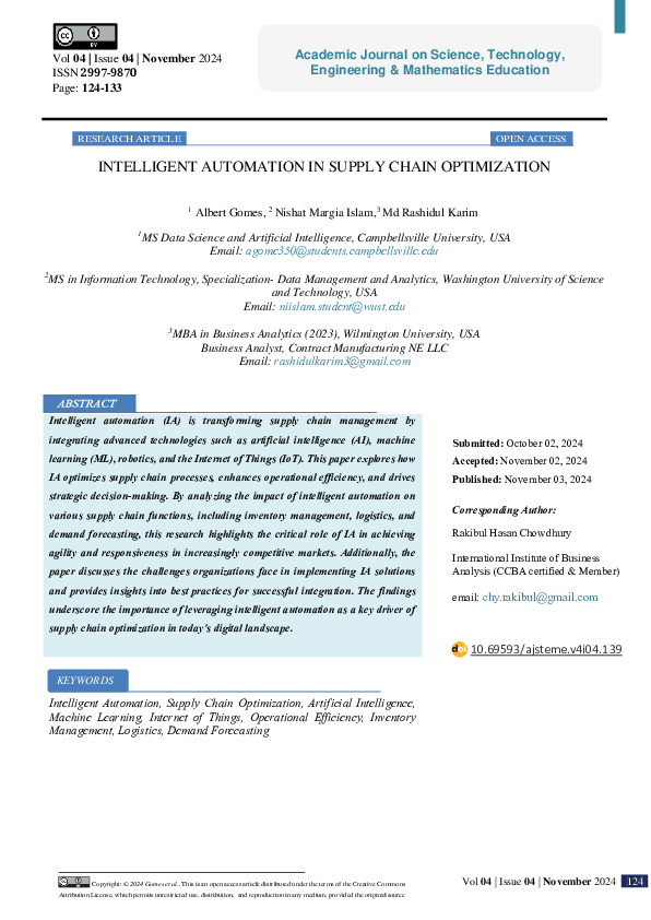 (PDF) INTELLIGENT AUTOMATION IN SUPPLY CHAIN OPTIMIZATION