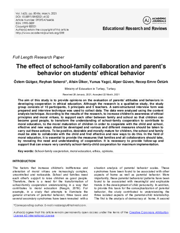 (PDF) The effect of school-family collaboration and parents behavior on ...