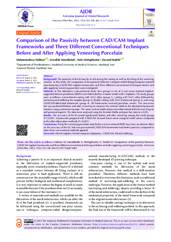 (PDF) Comparison of the Passivity between CAD/CAM Implant Frameworks ...