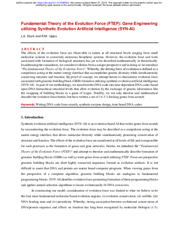 (PDF) Fundamental Theory of the Evolution Force (FTEF): Gene ...