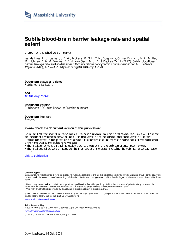 (PDF) Subtle blood-brain barrier leakage rate and spatial extent ...