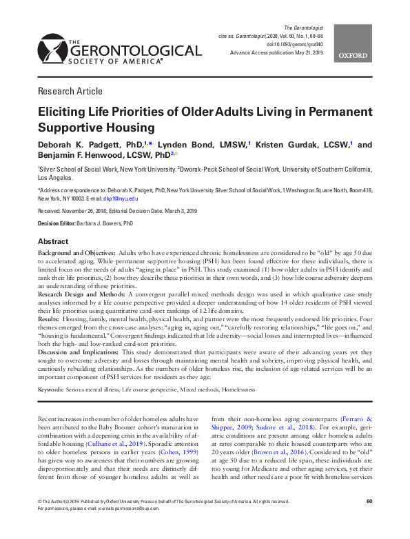 (PDF) Eliciting Life Priorities of Older Adults Living in Permanent ...