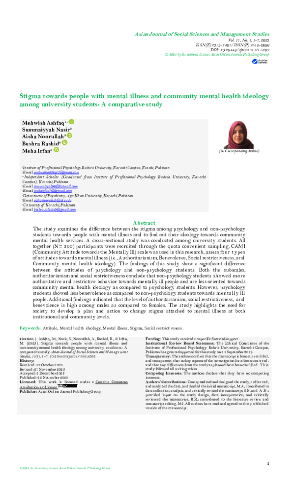 (PDF) Stigma towards people with mental illness and community mental ...