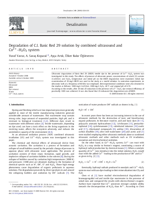 (PDF) Degradation of C.I. Basic Red 29 solution by combined ultrasound ...