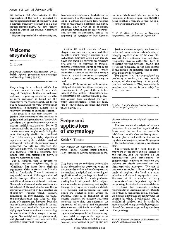 (PDF) Scope and applications of enzymology