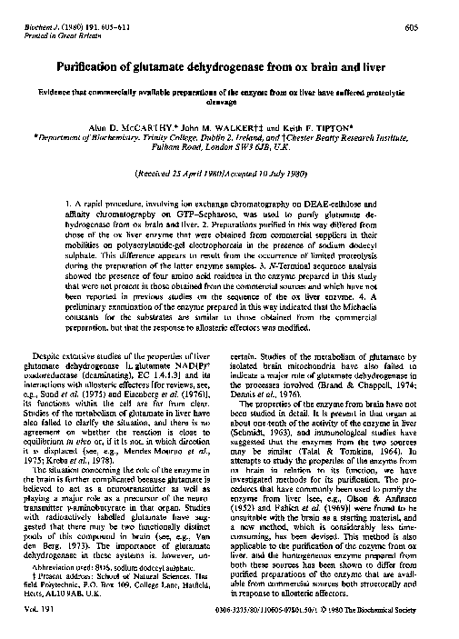 (PDF) Purification of glutamate dehydrogenase from ox brain and liver ...