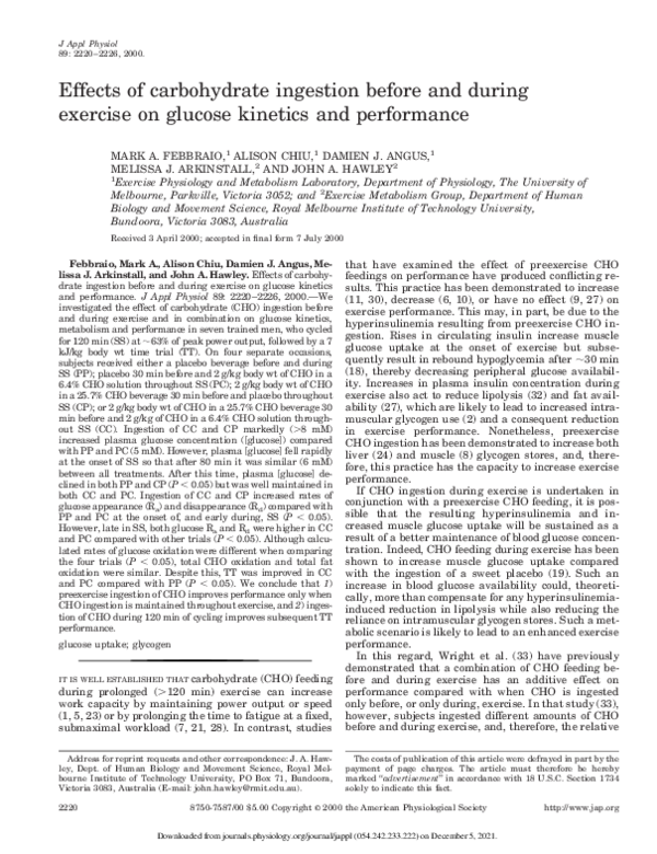 (PDF) Effects of carbohydrate ingestion before and during exercise on ...