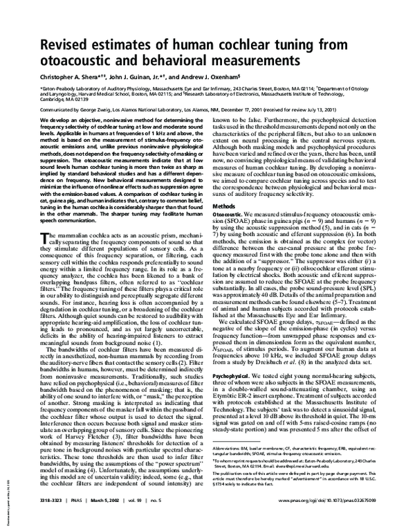 (PDF) Revised estimates of human cochlear tuning from otoacoustic and ...