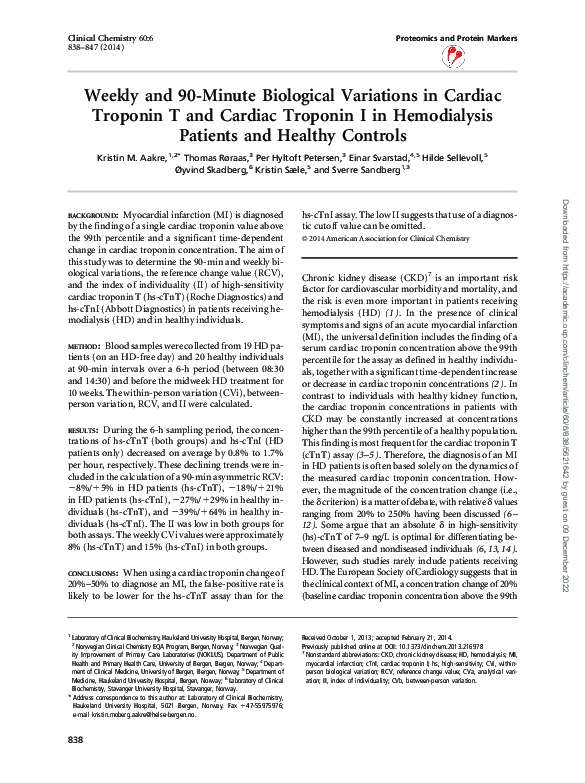 (PDF) Weekly and 90-Minute Biological Variations in Cardiac Troponin T ...