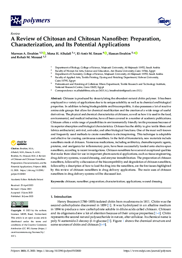 (PDF) A Review of Chitosan and Chitosan Nanofiber: Preparation ...