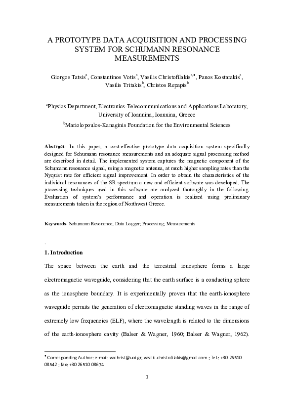 (PDF) A prototype data acquisition and processing system for Schumann ...