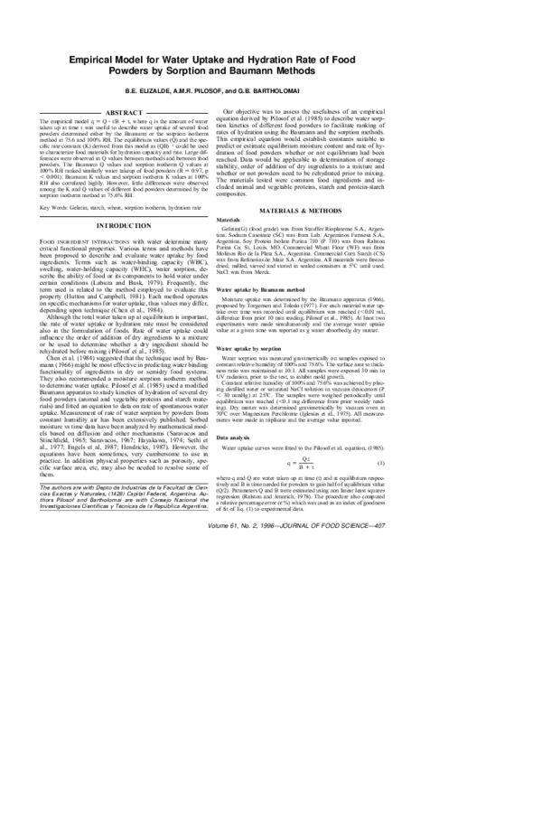 (PDF) Empirical Model for Water Uptake and Hydration Rate of Food ...