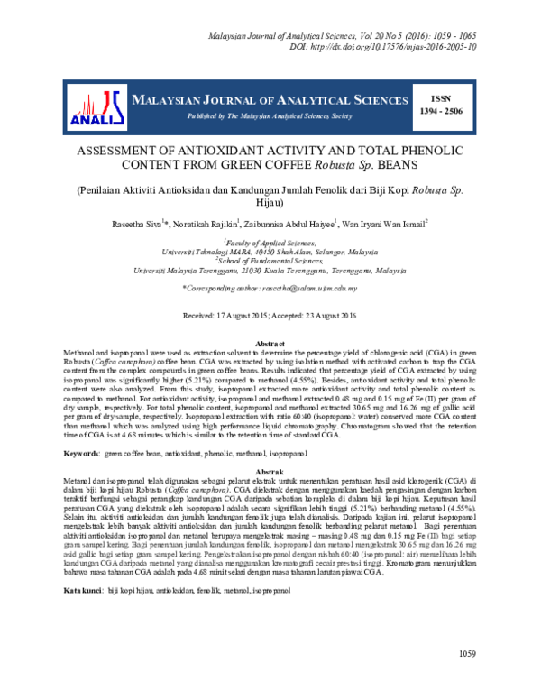 (PDF) ASSESSMENT OF ANTIOXIDANT ACTIVITY AND TOTAL PHENOLIC CONTENT ...