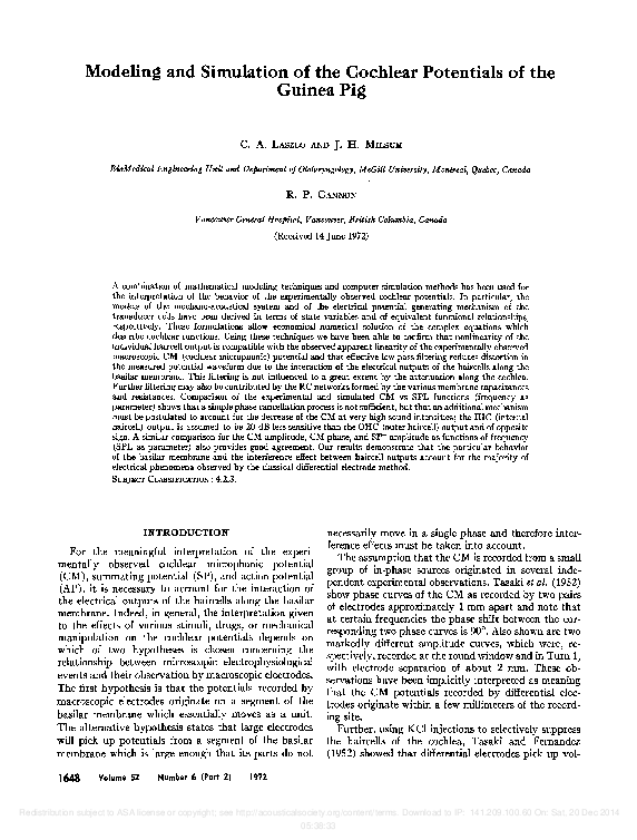 (PDF) Modeling and Simulation of the Cochlear Potentials of the Guinea Pig