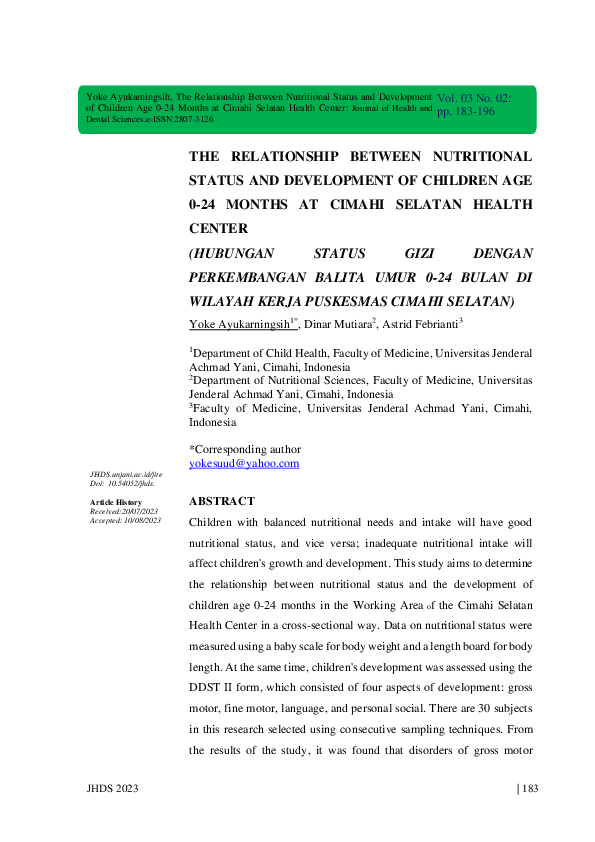 (PDF) The Relationship Between Nutritional Status and Development of ...