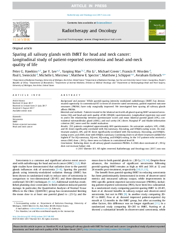 (PDF) Sparing all salivary glands with IMRT for head and neck cancer ...