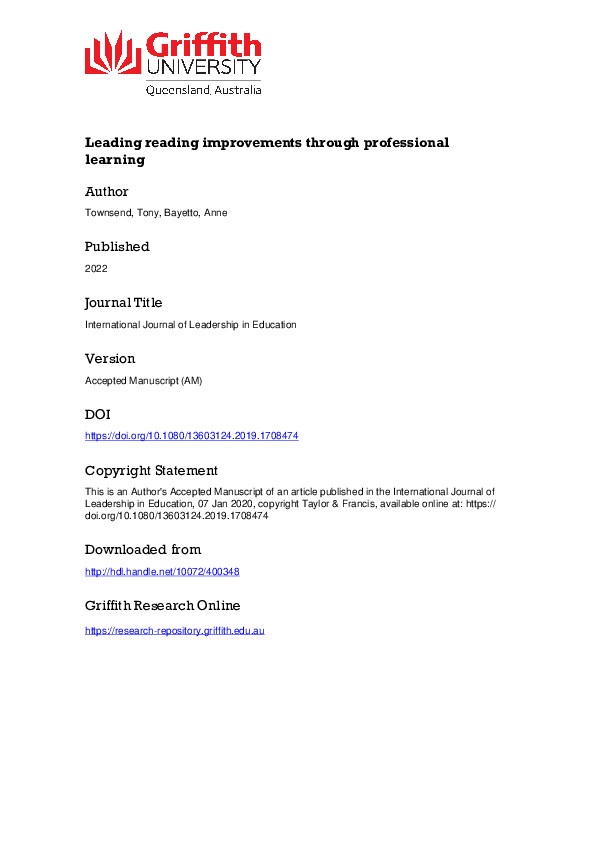 (PDF) Leading reading improvements through professional learning