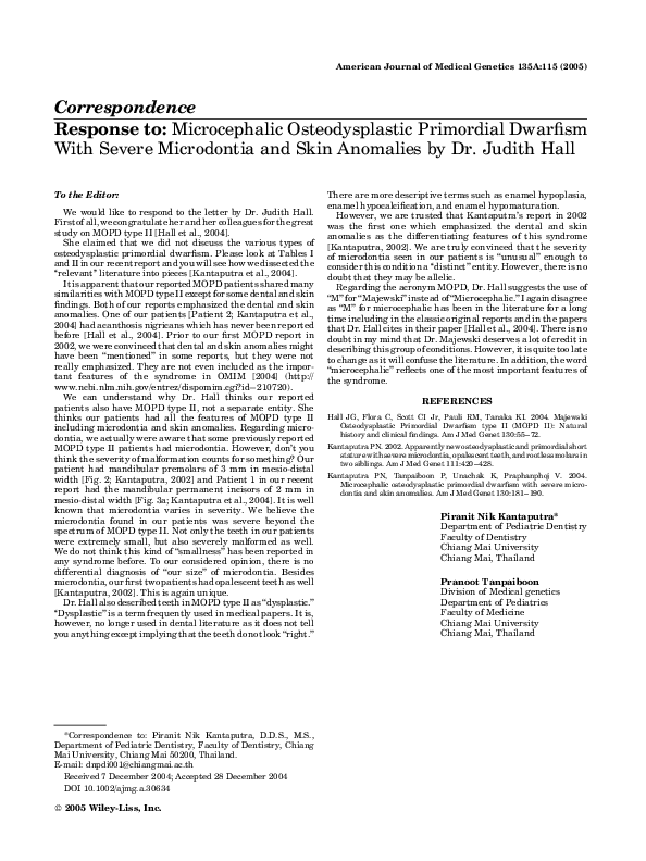 (PDF) Response to: Microcephalic osteodysplastic primordial dwarfism ...