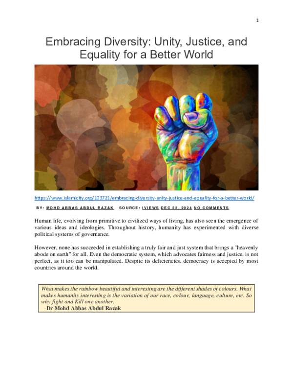 (PDF) Embracing Diversity: Unity, Justice, and Equality for a Better World